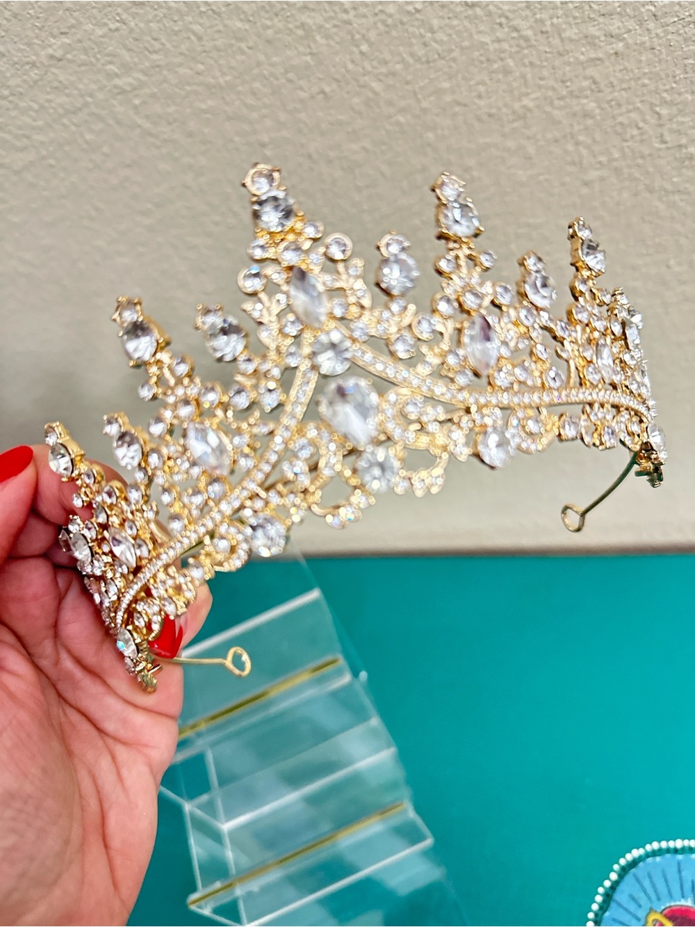 Gold Crystal Bridal Tiara with Clear Stones